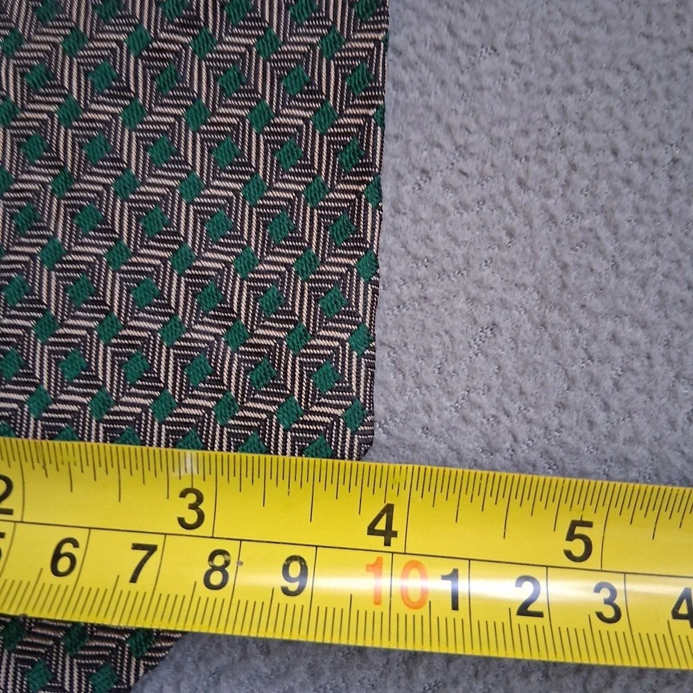 Vintage Polo Ralph Lauren Green Gold Houndstooth Silk Made in USA Necktie 90's